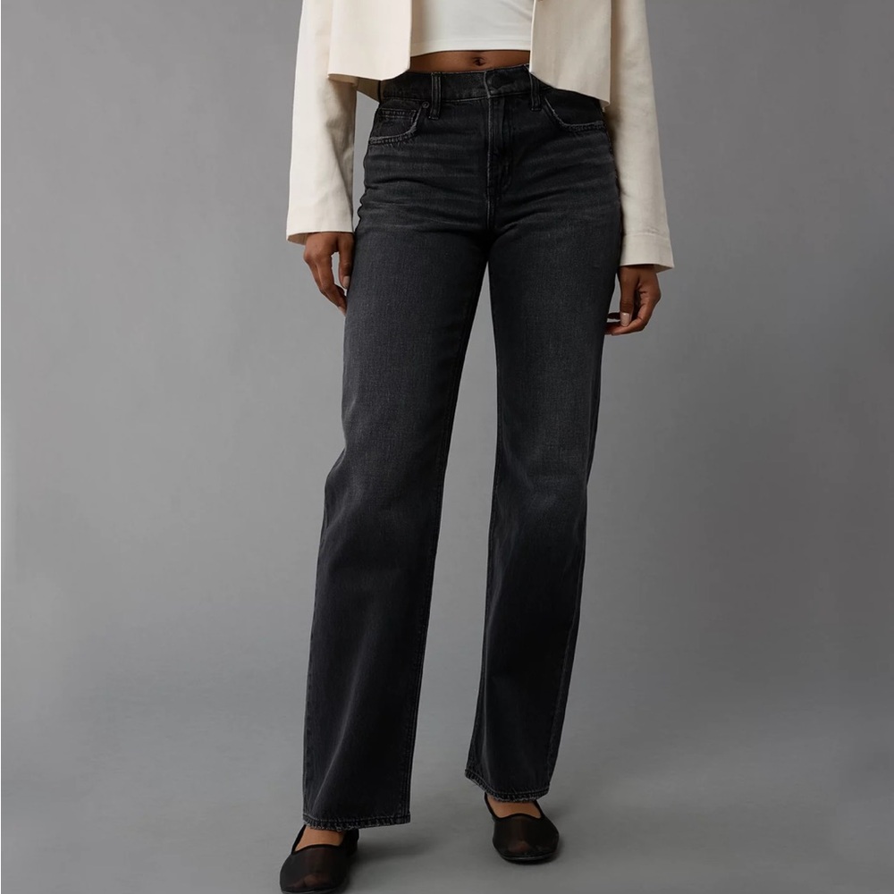 American Eagle Strigid High Waisted Stovepipe Jean - 14 L (Black Blaze)